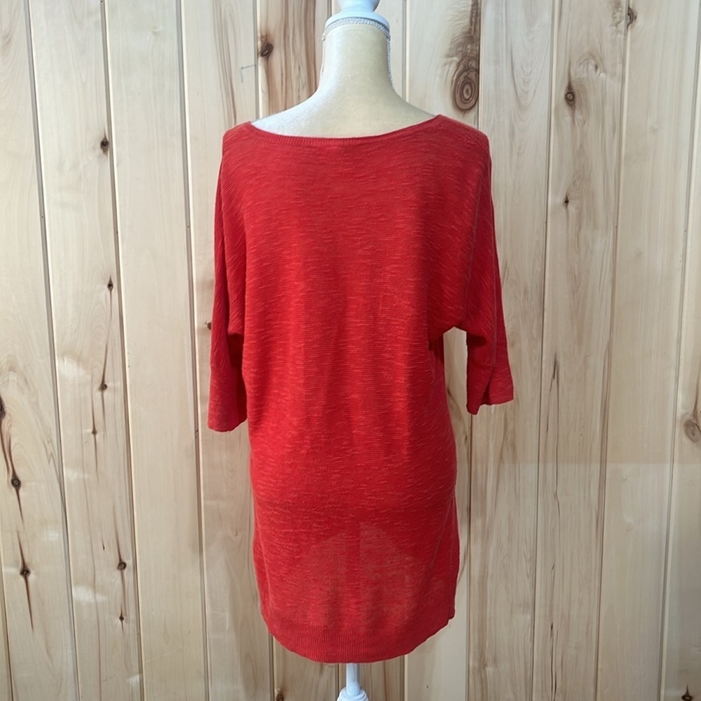 Eileen Fisher Orange‎ Linen Cotton Blend V-Neck Oversized Tunic Size XS - Picture 3 of 5